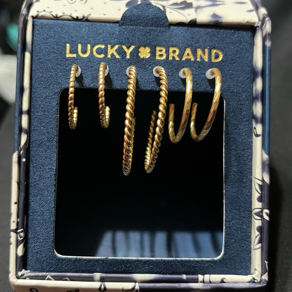 Lucky Brand 3 pair of Gold Hoops